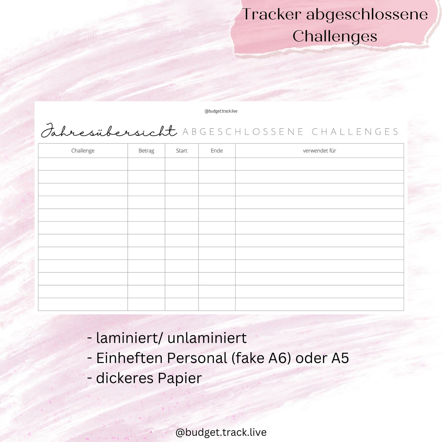 Jahresübersicht Sparchallenges - Sinking Funds - Übersicht für ein Jahr