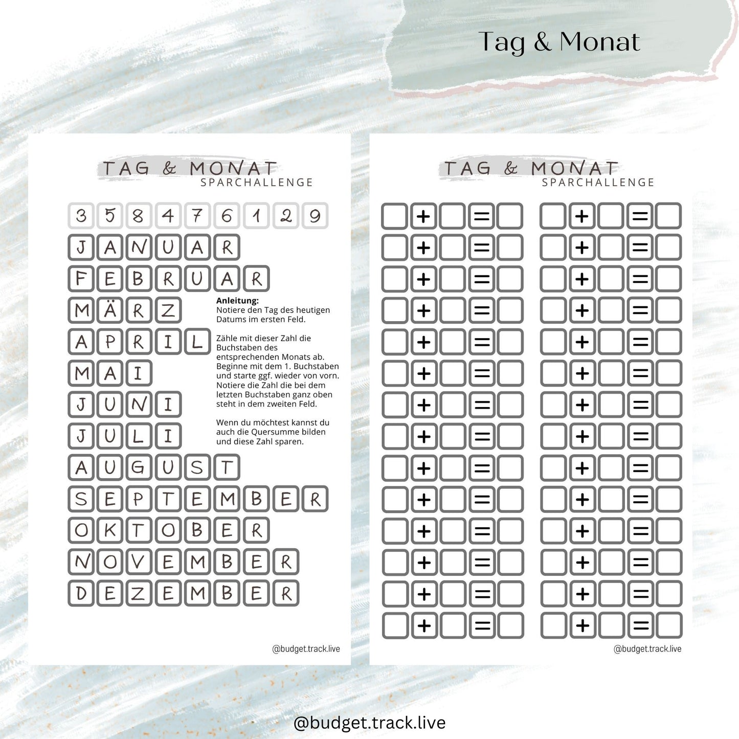 Würfelchallenge "Tag & Monat" - Sparchallenge