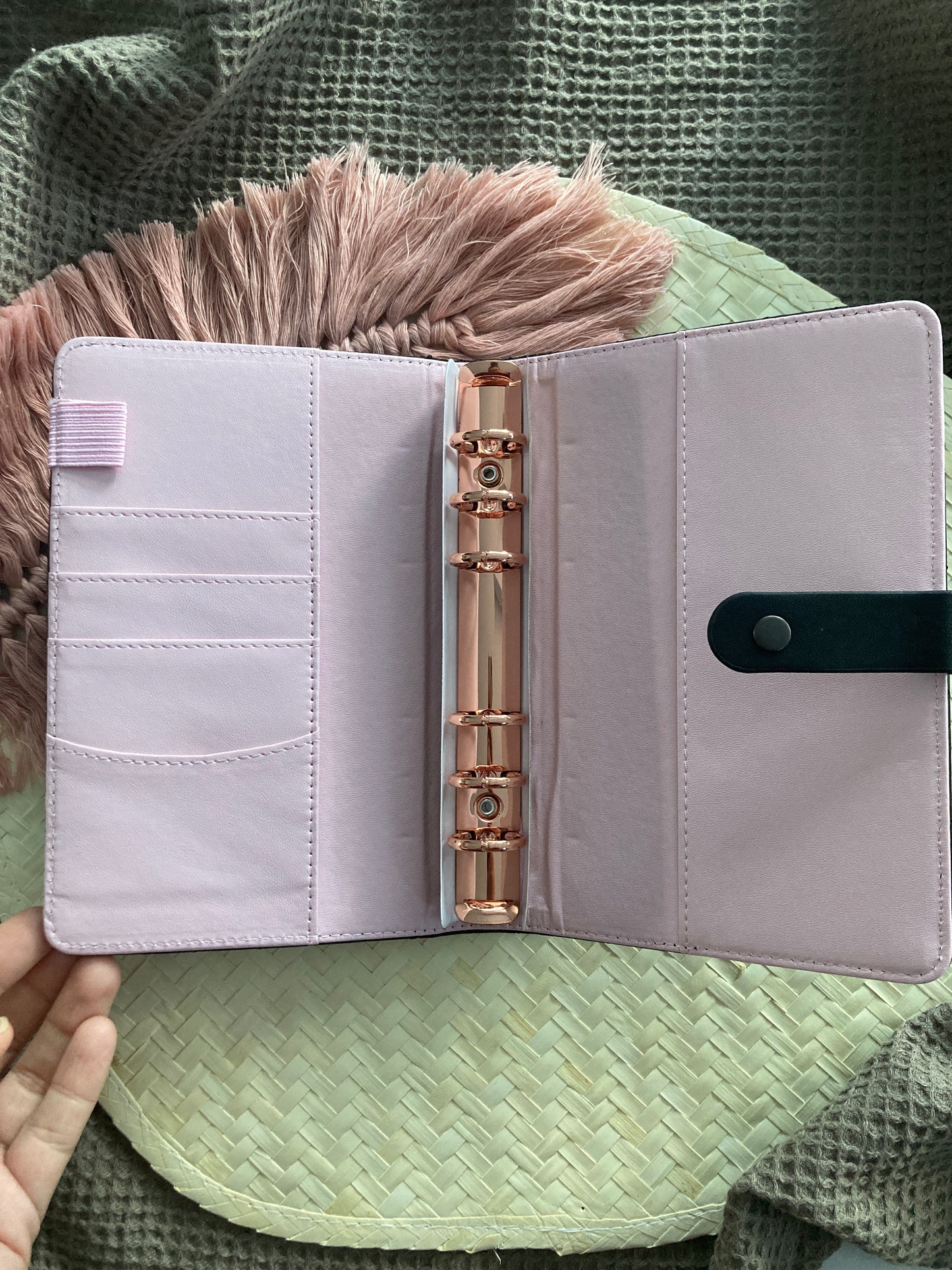 Personal (fake A6) Binder retro - Rauten - Leder