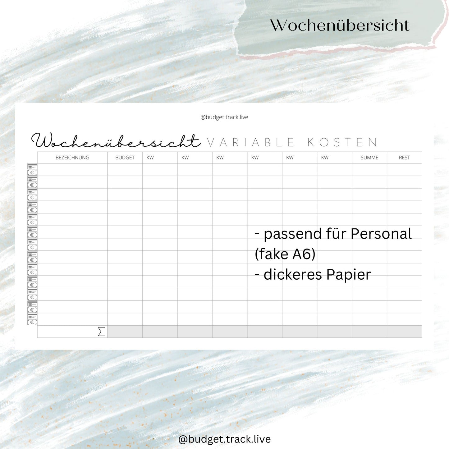 Wochenübersicht - variable Kosten