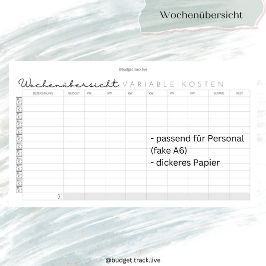Wochenübersicht - variable Kosten