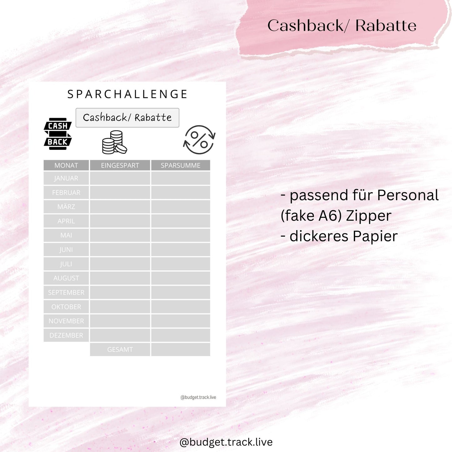 "Cashback/ Rabatte" Tracker - Sparchallenge