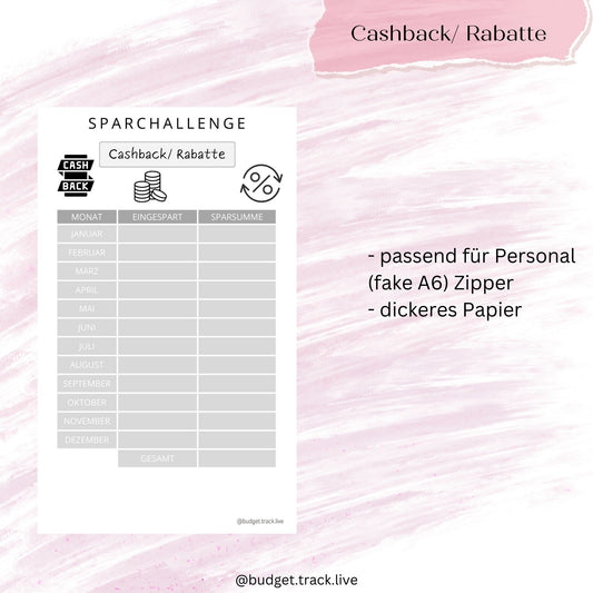 "Cashback/ Rabatte" Tracker - Sparchallenge